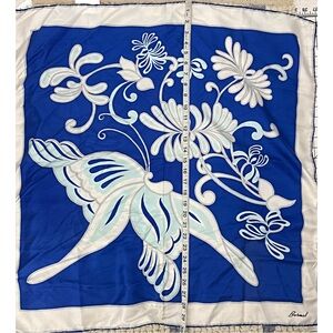 Burmel vintage hand rolled edge silk scarf blue/white floral butterfly design OS